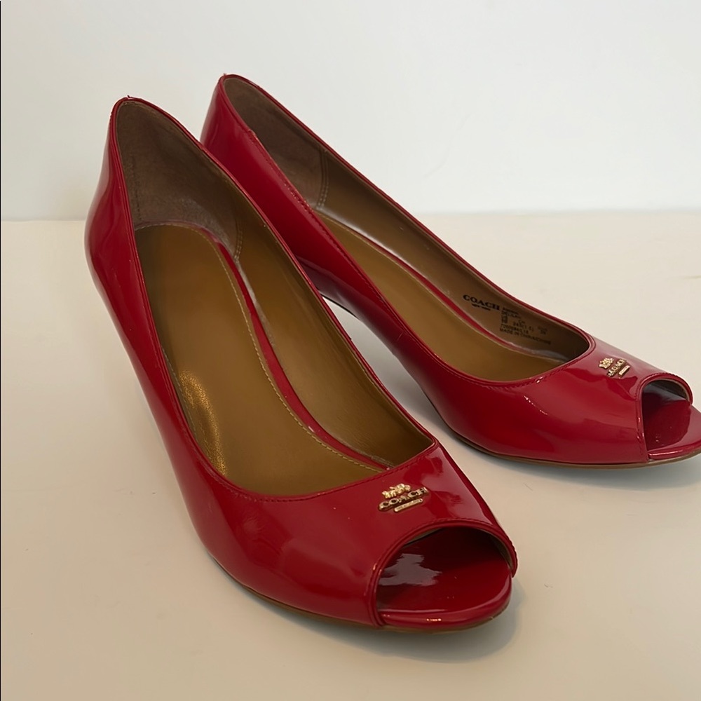 Coach Delilah Patent True Red Peep Toe